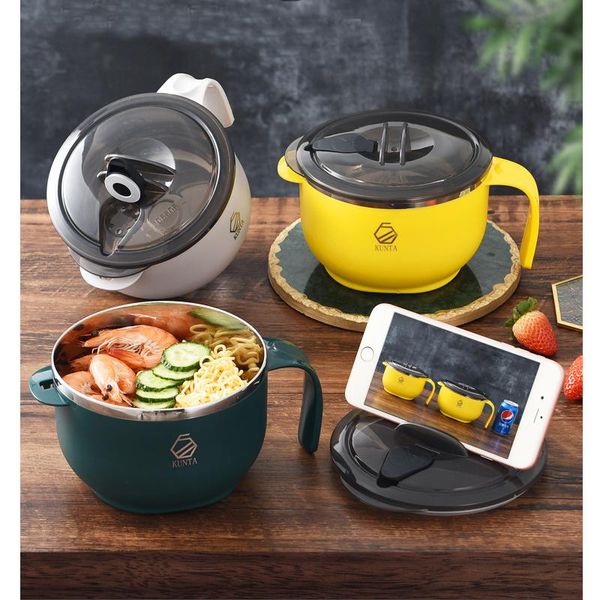 

dinnerware sets eco-friendly leakproof storage container school office home bento lunch meal box round stainless steel instant noodles