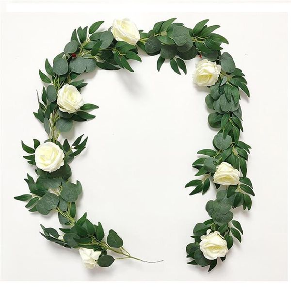 

decorative flowers & wreaths 2m artificial eucalyptus globulus rattan waterproof roses green leaf garland plant for porch and table home