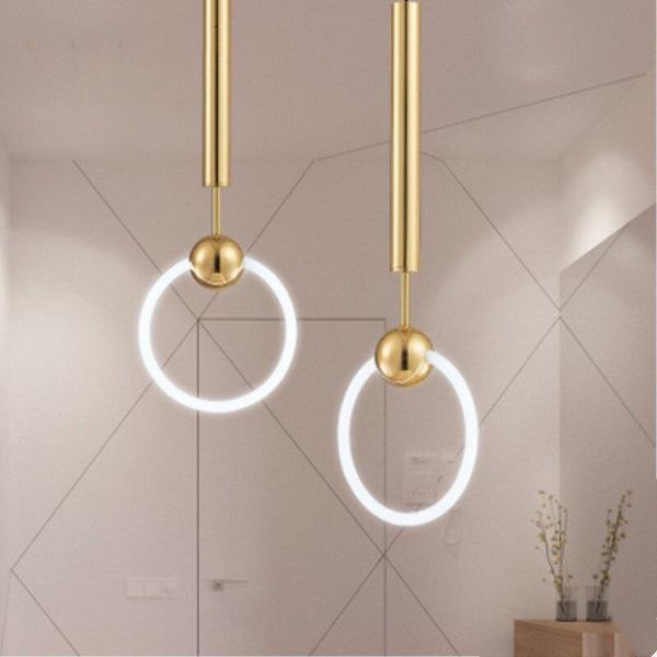 

pendant lamps nordic led loft minimalist style dining room lamp gold ring cafe restaurant decoration bulbs iron