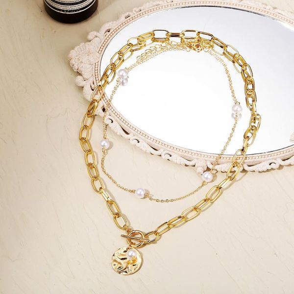 

chokers ms fashion geometric imitation pearl necklace, individuality elegant luxury collarbone chain girl pendant jewelry gifts, Golden;silver