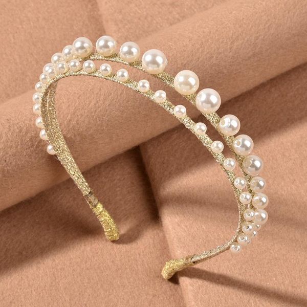 

hair clips & barrettes bridal's pearl headband double layers shimmers jewelry party hoop bangs fixed winding beaded hairband lxh, Golden;silver