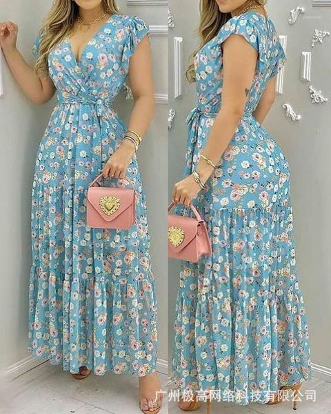 

casual dresses women's 2021 spot summer blue print dress, Black;gray