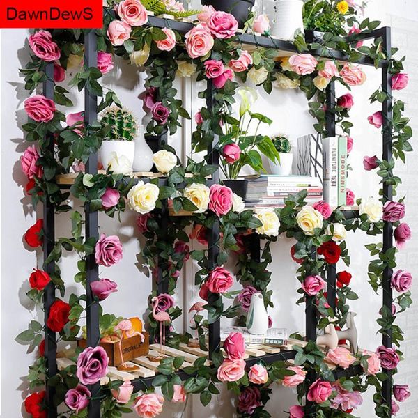 

decorative flowers & wreaths 2pcs 2.3m roses artificial for wedding decoration diy fake flower vine mr mrs favors wall hanging garland strin