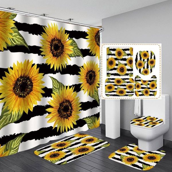 

sunflower 3d printed bath curtains waterproof polyester fabric washable bathroom shower curtain with 12 hooks