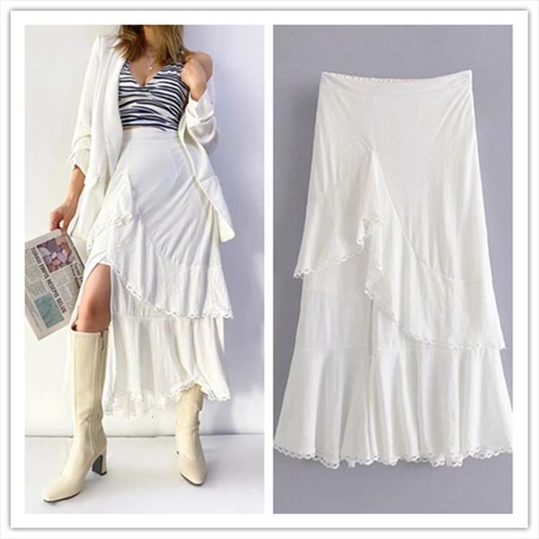 

fashion white lace spring womens skirt longue femme fairy boho taille ruffle stretch waist chic irregular patchwork jupe bhn0259, Black