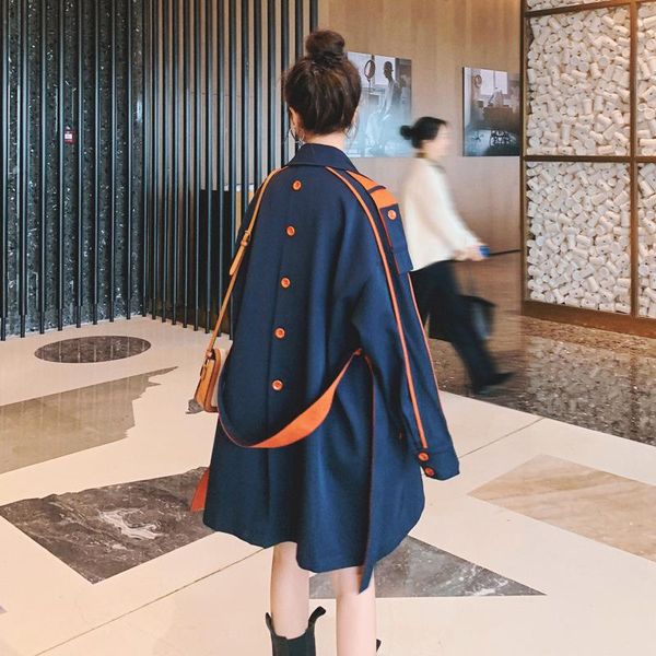 

windbreaker women's long small 2021 spring korean loose student handsome british style coat trench coats, Tan;black