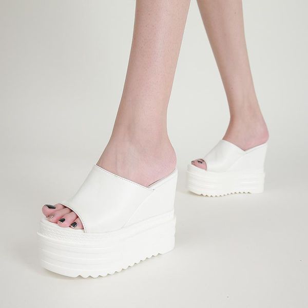 

slippers summer wedges women platform mules white slipper pu leather high heeled outdoor beach sandals ladies slides flip flop, Black