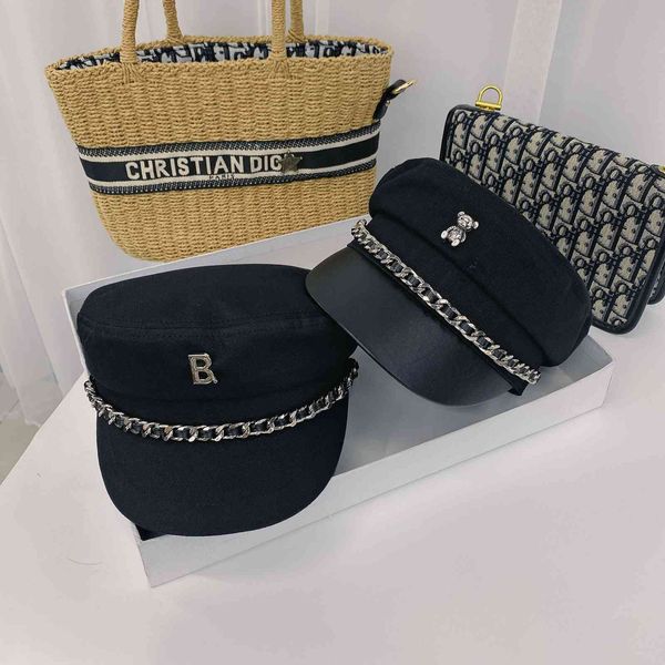 

factory wholesale 50% off british letter chain show fashion personality street travel flat hat navy new, Blue;gray