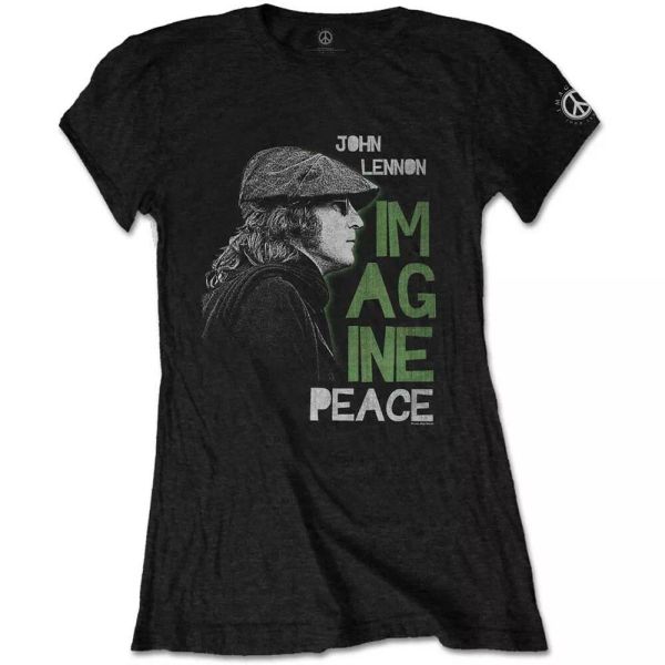

ladies john lennon imagine peace licensed women ladies t-shirt, White;black