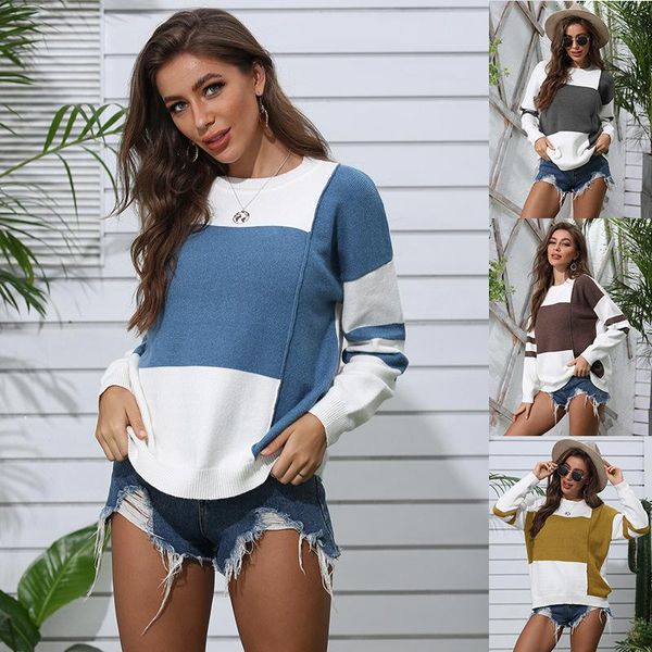 

woman's sweater plaid pullovers o-neck long sleeve patchwork winter autumn spring female shirts casual streetwear 2021 women's swe, White;black