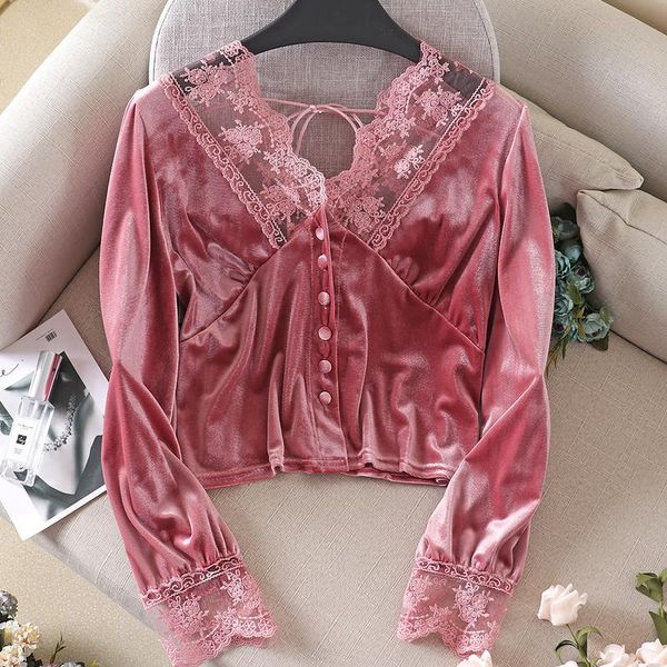 

women's blouses & shirts zcwxm retro 2021 spring women and ins lace patchwork fashion blusas mujer backless short, White