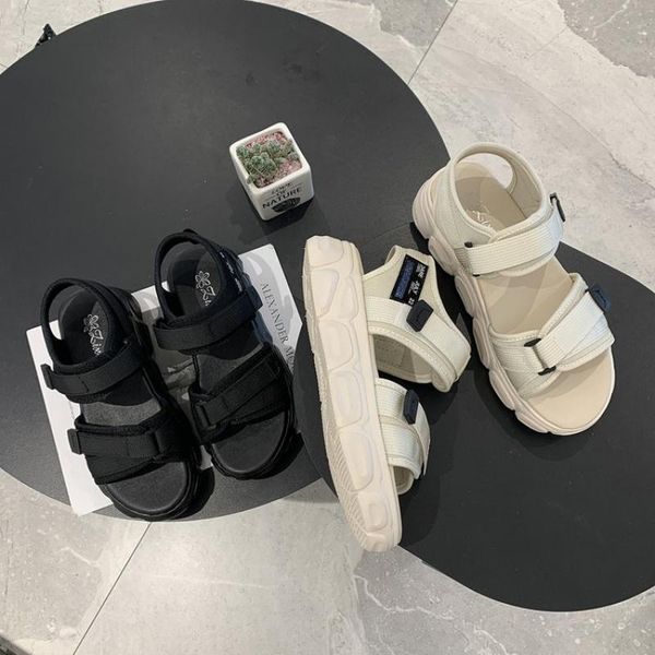 

canvas shoes woman hook loop thick bottom women sandals 2021 summer female casual platform fashion 40, Black
