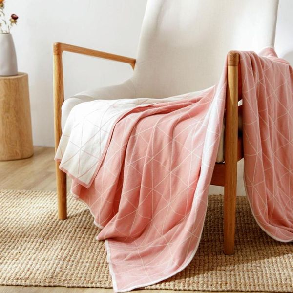 

blankets yiruio throw blanket pink white double-faced stripe plaid cotton home decor casual gift for girlfriend wife mother