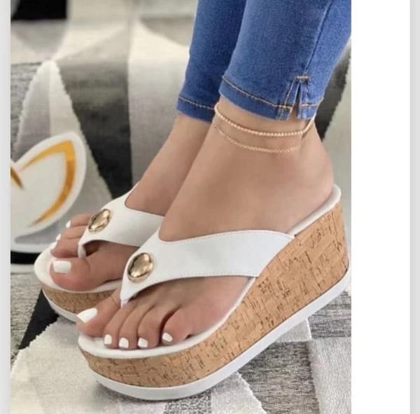 

women sandals 2021 heels woman slippers platform wedges shoes ladies summer slides mujer buckle flip flops plus size 43, Black