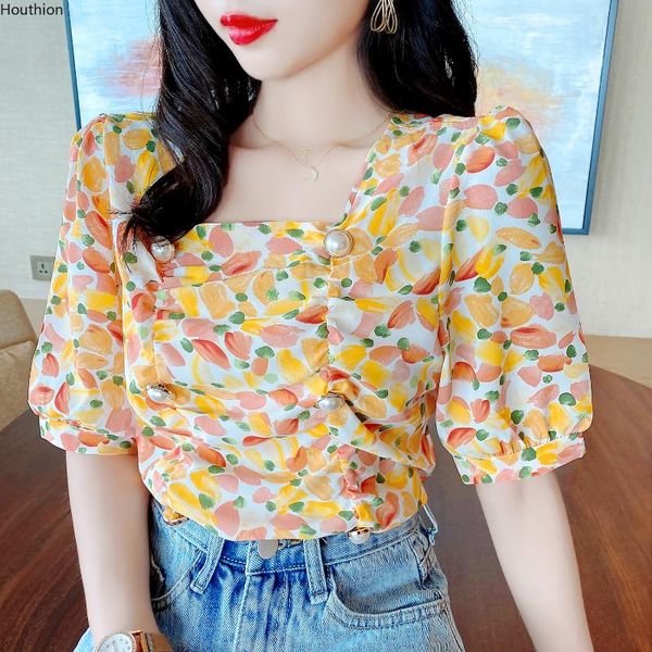 

women's blouses & shirts summer fashion casual chiffon blusas loose square collar short sleeve korean, White