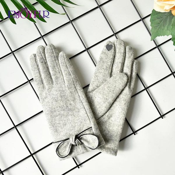 

five fingers gloves enjoyfur autumn winter women wool knitted touch screen fashion warm plush layer outdoor sport female driving mittens, Blue;gray