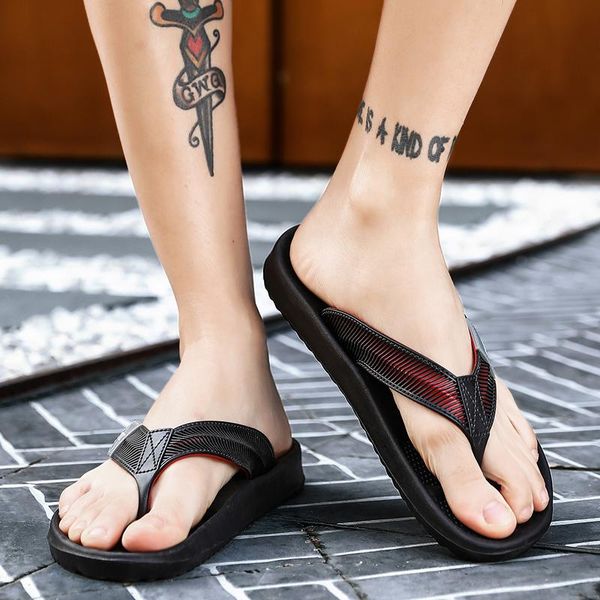 

slippers men shoes summer men's flip flops outdoor leisure flat man beach hood home non-slip black