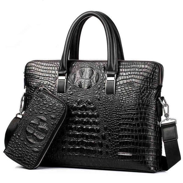 

handbag portfolio briefcases men's bag business cross alligator double zipper casual portable briefcase one shoulder messenger
