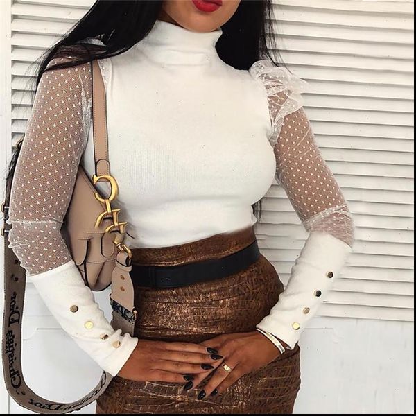 

womens blouses plus size white black lace polka dots blouse shirt fashion women and spring summer female ol blusas