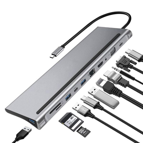 

hubs usb c hub type adapter 11 in 1 87w charger port 4k hd, vga sd tf card reader 4 usb3.0 ports