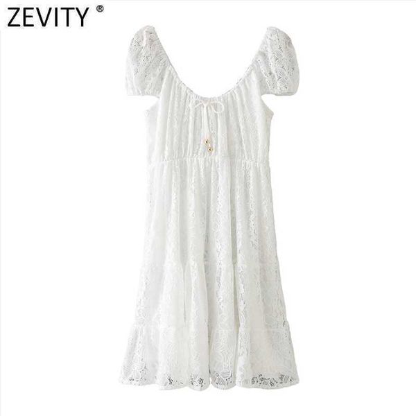 

zevity women bow slash neck hollow out lace slim mini dress summer female chic short sleeve casual party vestido ds8208 210603, Black;gray