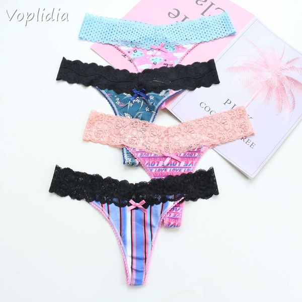 

voplidia women panties underwear plus size lace lingerie panty thongs g string tanga t-back seamless female pm052, Black;white