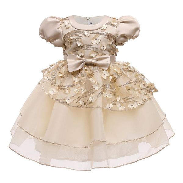 

girl's dresses 2021 kids party dress for girls bow girl princess children wedding mesh 6 7 8 9 10 years, Red;yellow