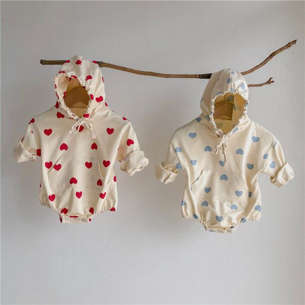 

newborn long sleeve hooded loving heart rompers clothes spring autumn baby toddler boys girls jumpsuits, Blue