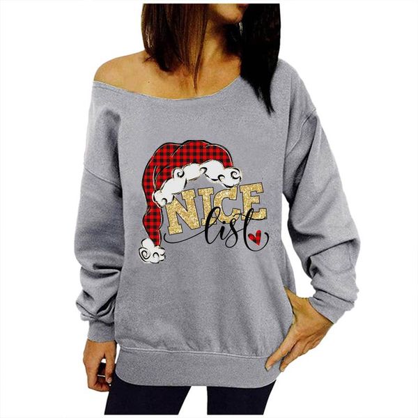 

women's t-shirt fashion long sleeve pullover patchwork spring and autumn sweatshirts christmas print loose streetwear, White