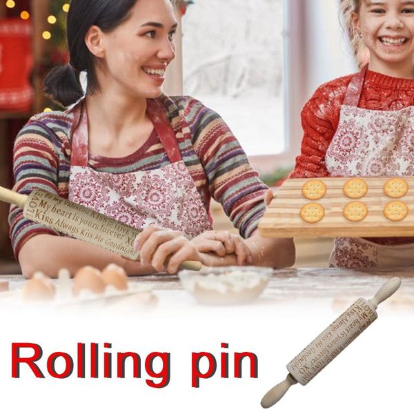 

rolling pins & pastry boards kitchen tools 1pc wooden valentine's day letter pin carved embossed accessories cake