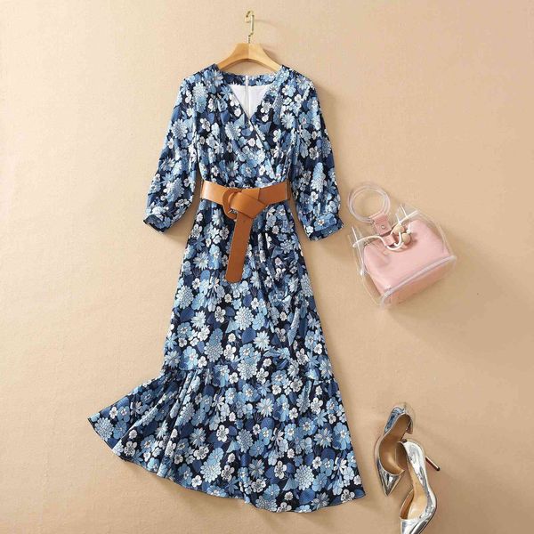 

dresses european american women's clothing spring 2021 the stylish fishtail dress seven-point sleeves and v-neck floral print lybw, Black;gray