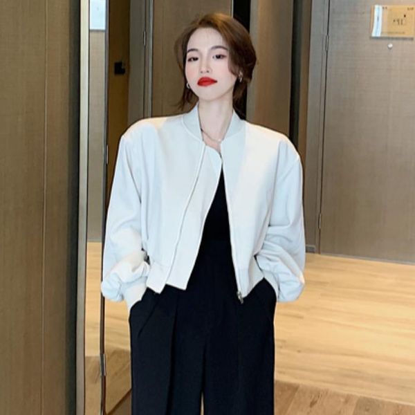 

sport polyester jacket women loose long sleeve short baseball uniform zippers chaquetas mujer women's clothing ef50wj jackets, Black;brown