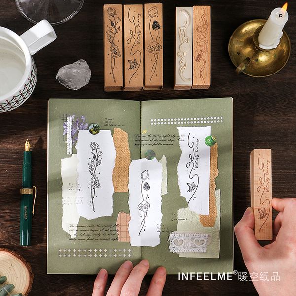 

Vintage Wooden Rubber Stamps Butterfly Flowers Decorative Rubber Stamp Set Wood Mounted Rubber Stamps For Diy Crafts Card Making