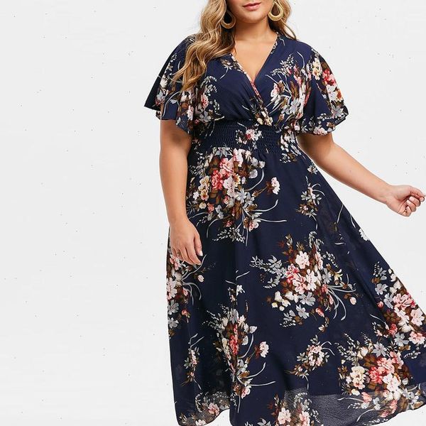 

women dress 5xl 6xl plus size ladies fashion floral printed v neck casual short sleeve chiffon summer july3 vestido, Black;gray