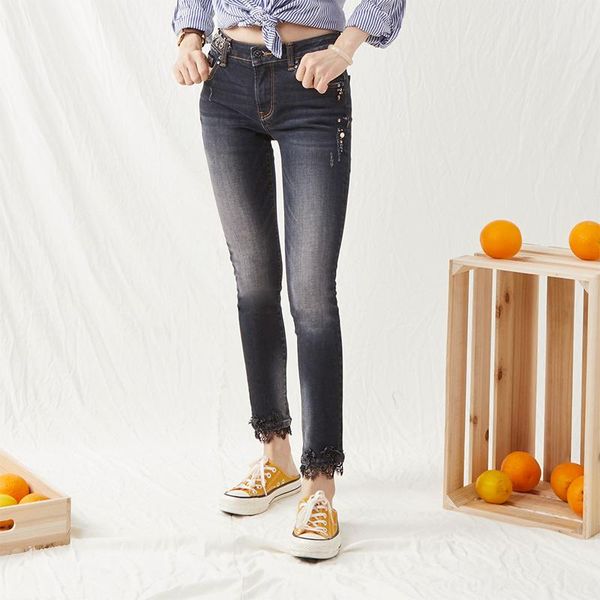 

women's jeans lace ninth pencil pants women comfy cotton, Blue