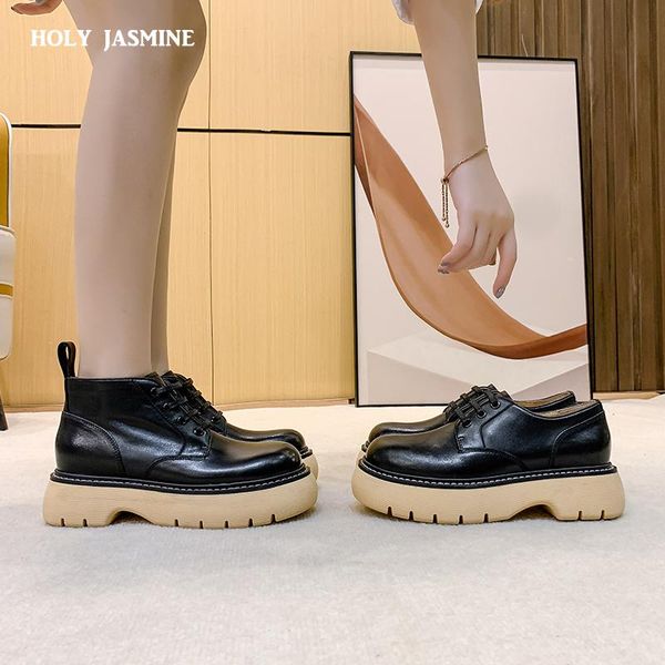 

boots 2021 autumn/winter women shoes genuine leather round toe ankle solid platform casual low heel for girls, Black