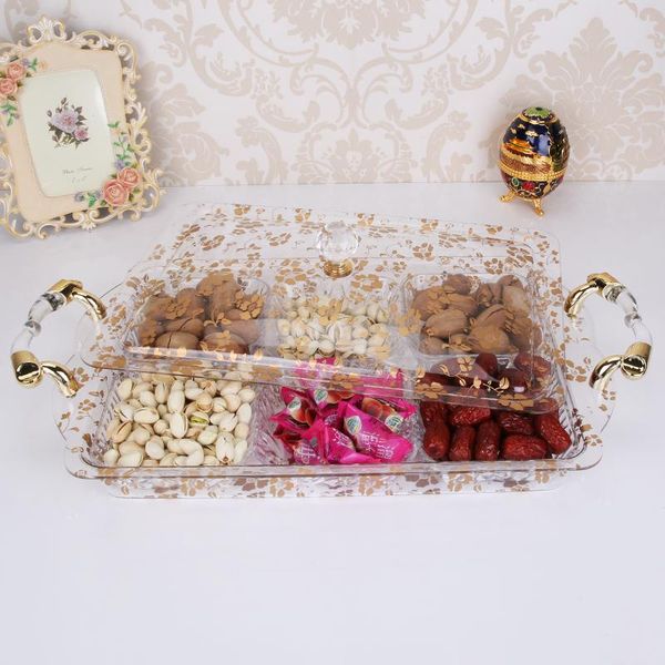 

dishes & plates noble gold candy nuts transparent fruit box cover creative snack tray melons seeds acrylic sugar plate trinket dish