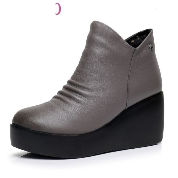 

boots 2021 autumn winter women shoes woman genuine leather wedges snow height increasing ankle platform u19x, Black
