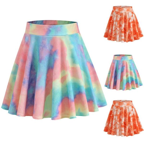 

skirts women's summer fashion short different models printed high waist tie dye skirt mini, Black