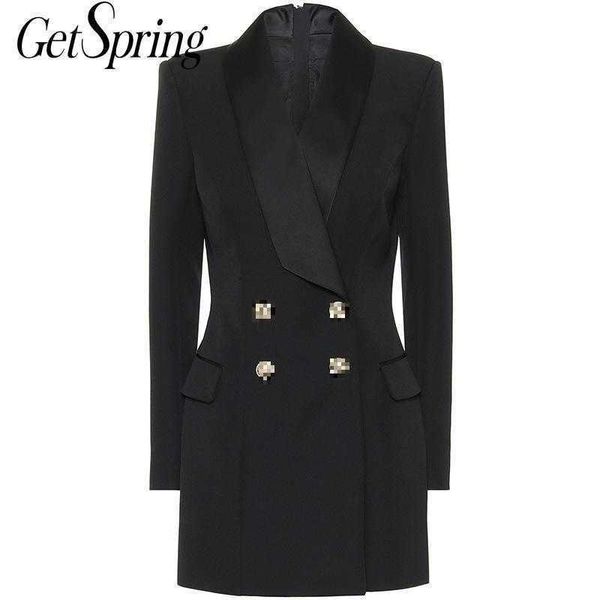 

getspring women dress double breasted black white suit dresses plus size long vintage casual 210601, Black;gray