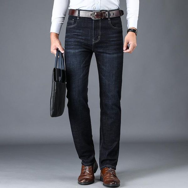 

men's pants spring and autumn jeans straight tube loose casual middle aged dad stretch, Black