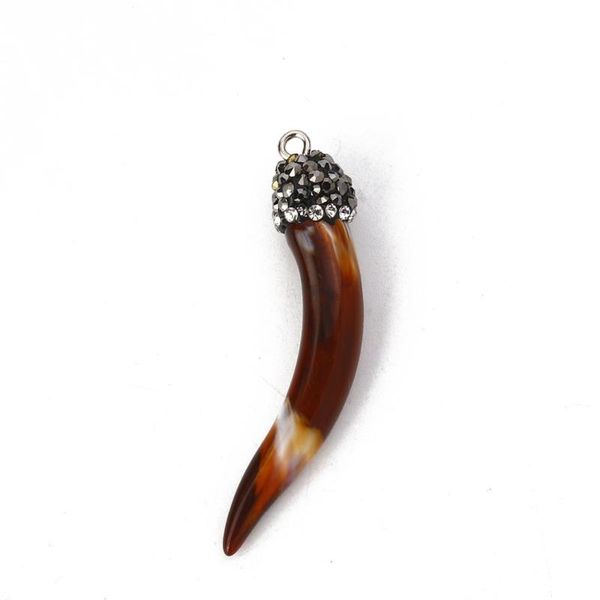 

pendants doreen box resin boho chic charms horn-shaped multicolor micro pave clear rhinestone 50mm(2") x 10mm( 3/8"), 2 pcs, Black