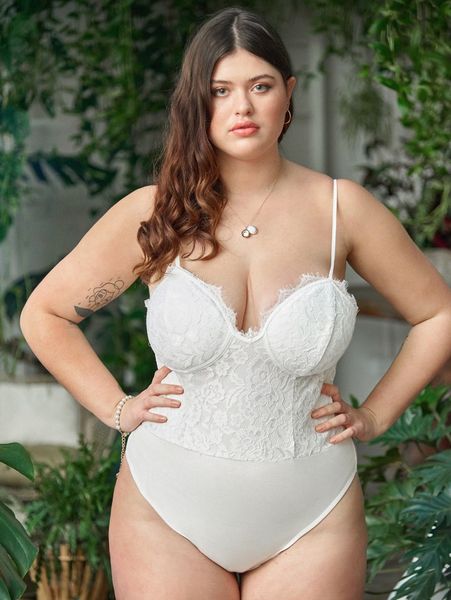 

plus bustier eyelash lace cami bodysuit z8ov#, Black