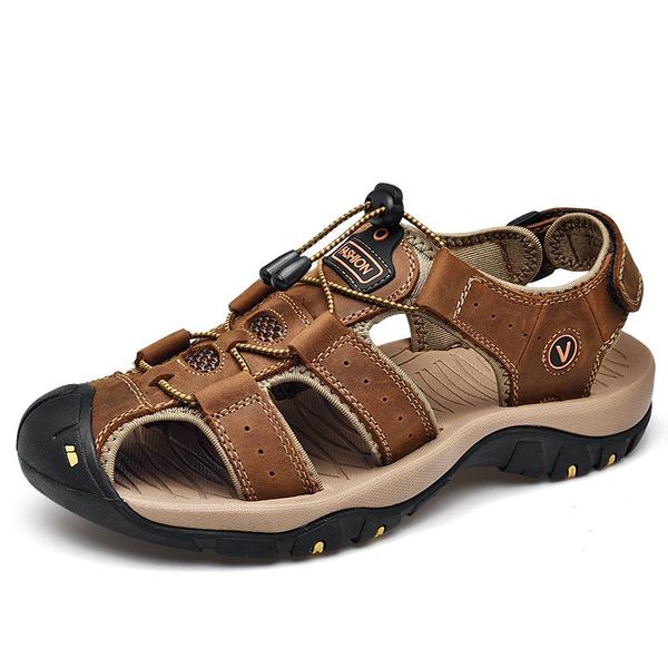

sandals genuine leather men's shoes summer men fashion beach non-slip sneakers roman soft man causal big size 38-48, Black