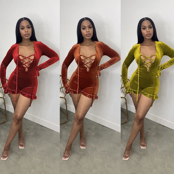 

2021 autumn women's veet long sleeve hollow cht jumpsuit, Black