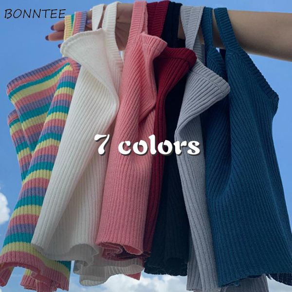 

women's tanks & camis camisole women candy color knitting stretchy casual jumper basic girls ins summer sleeveless lovely all-match, White