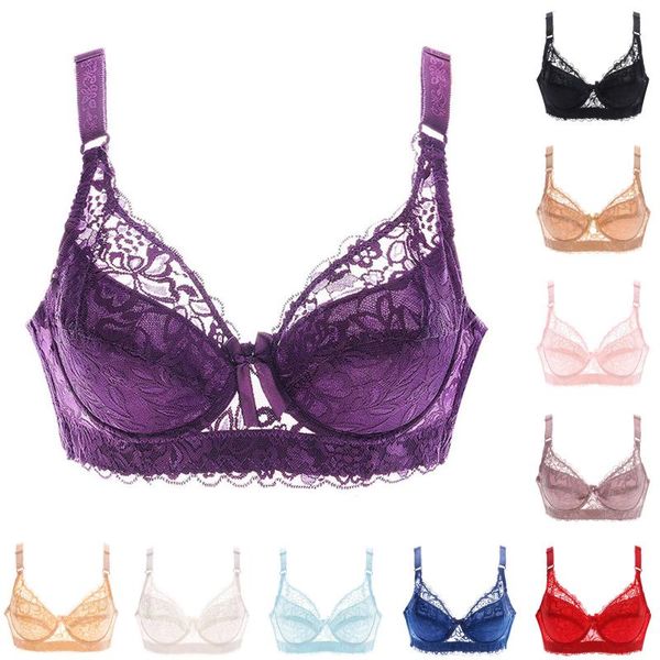 

yoga outfit 2021 plus size a b c d cup women bra lace ultra-thin perspective solid intimates lingerie and comfortable underwear