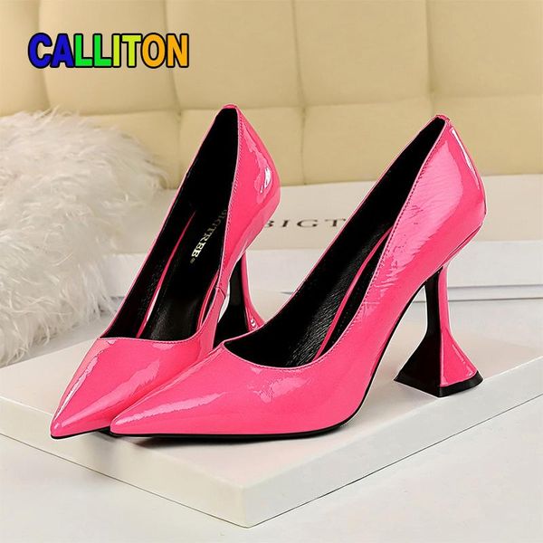 

dress shoes calliton women's heels autumn wedding banquet patent leather nightclub pumps single, Black