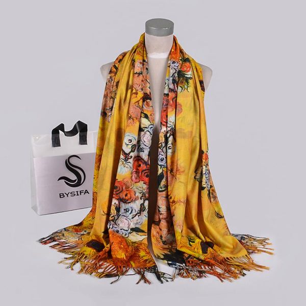 

scarves [bysifa] ladies yellow long wraps luxury warm winter neck shawls elegant rose women tassel scarf cachecol, Blue;gray