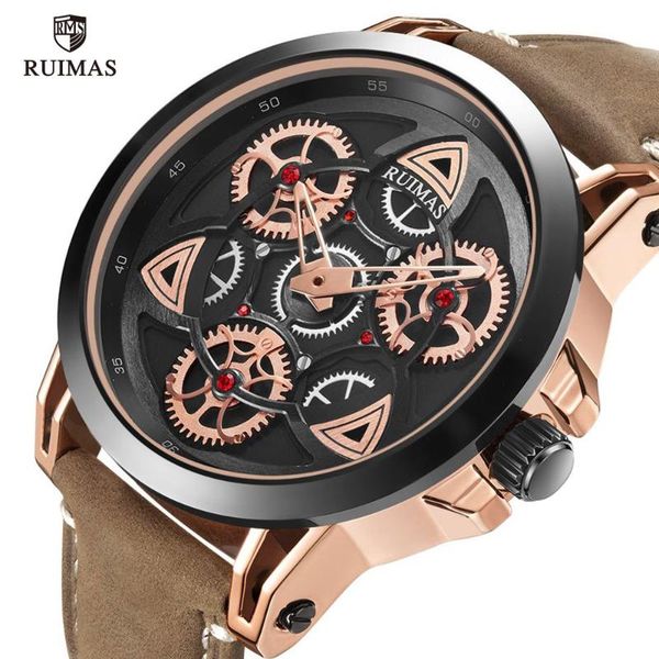 

wristwatches ruimas military watches men luxury leather strap waterproof wristwatch man brand quartz watch relogios masculino clock 550, Slivery;brown